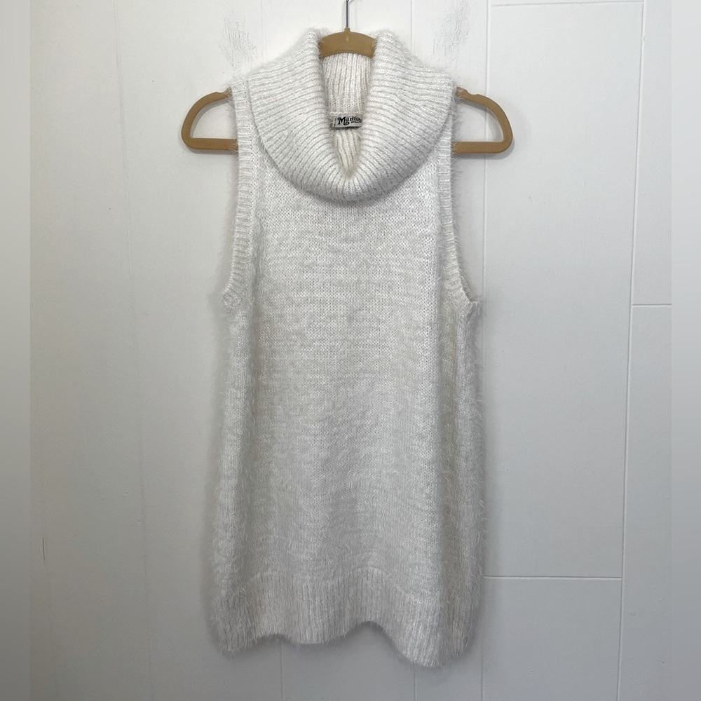 Show Me Your Mumu Fauna Dress Cream ~ Sleeveless Fuzzy Turtleneck Mini ~ Size M